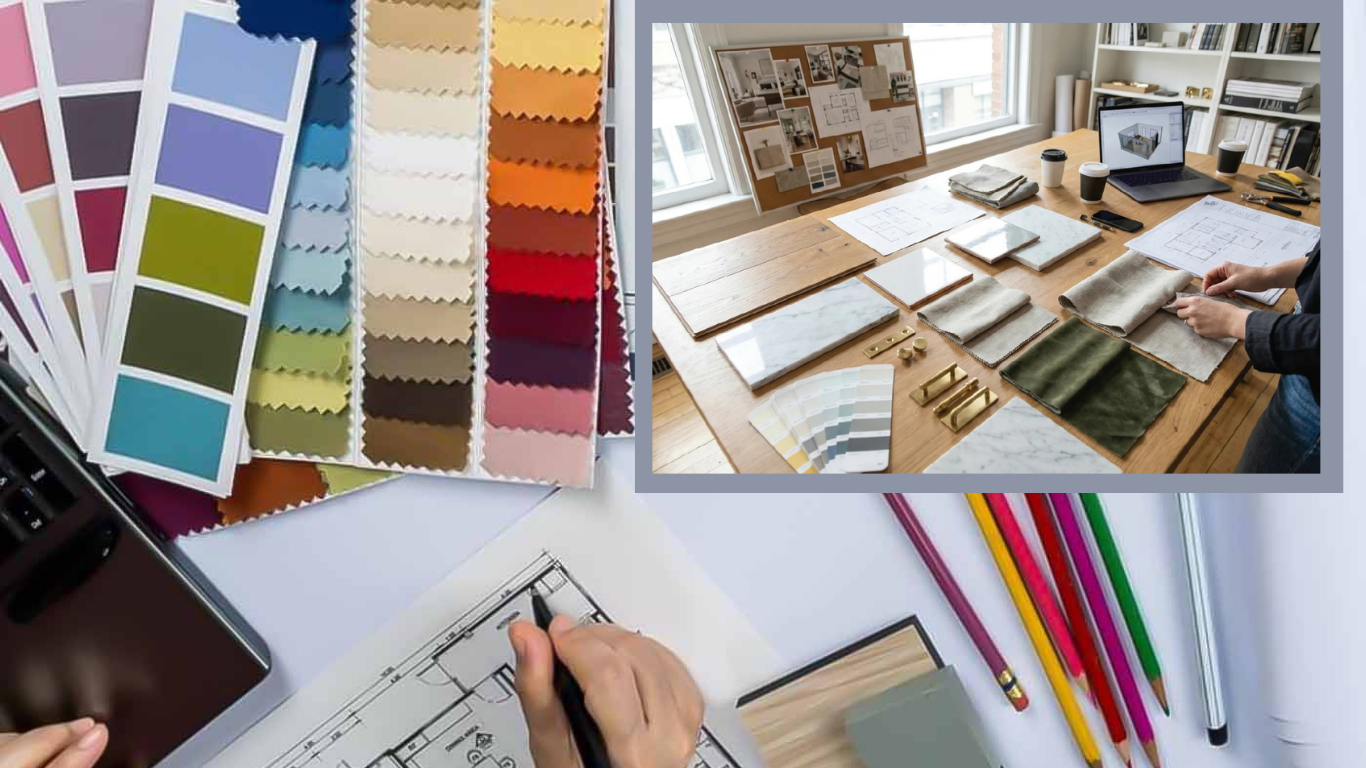 Premium material selection for interior design including laminates and finishes